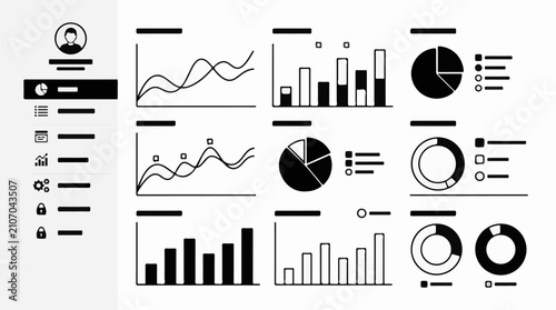 User interface with navigation charts and graphs for data analysis