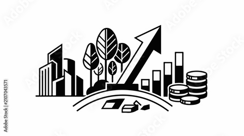 Urban growth with increasing financial success and green spaces