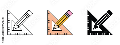 Fotografija Pencil Triangle Ruler Icon, featuring geometry symbol, math sign, architect draf