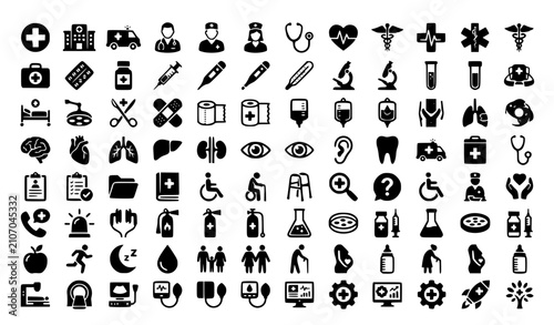 Fotografía Modern Medical Health Care Flat Icons Doctor Hospital Medicine Vector Set