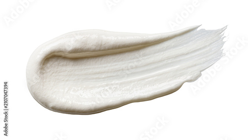 Isolated textured creamy white skincare product smear makeup swatch on a clean surface