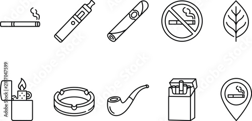 Tableau sur toile Smoking and tobacco products icon set with cigarette vape lighter pipe ashtray l