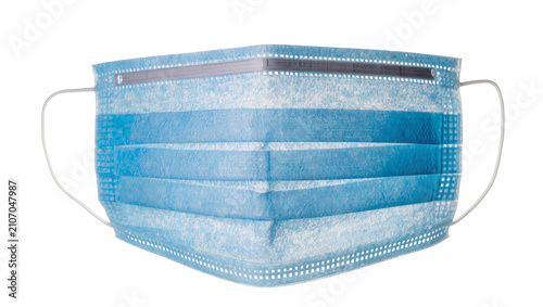 Isolated blue disposable medical surgical face mask for coronavirus pandemic health protection