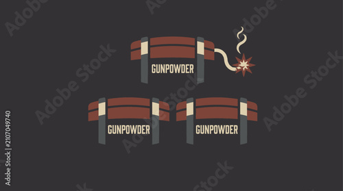 A stark flat design illustration depicting stylized wooden barrels labeled 