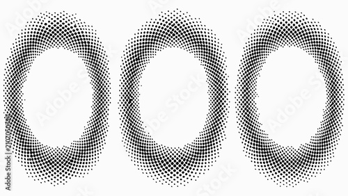 Картината върху платно Halftone sunburst frames in three variations composed of numerous black dots on