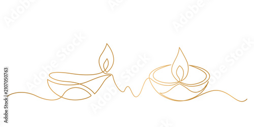 Foto Continuous line art of a traditional diya oil lamp for the Diwali celebration, vector illustration