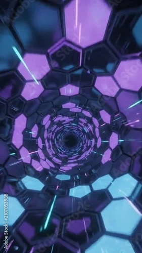 Hexagon Neon Grid Tunnel Sci-Fi Data Wormhole Loop