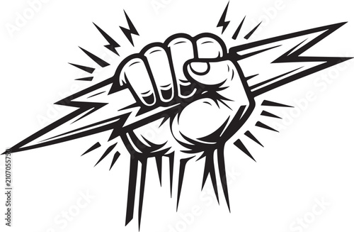 Принти на полотні A powerful hand vector gripping a stylized lightning bolt, symbolizing strength,