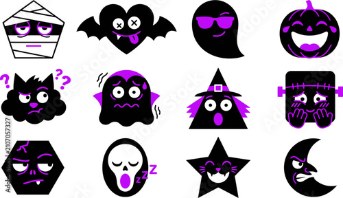 Spooky halloween emoticons cute monster pumpkin icons for festive designs