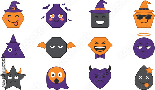 Cute halloween emoticons icons festive shapes for spooky season designs