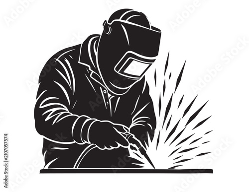 Welder silhouette with sparks a black vector illustration on white background