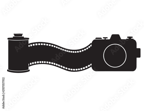 Fotografie Film canister and camera silhouette on a white background vector graphic