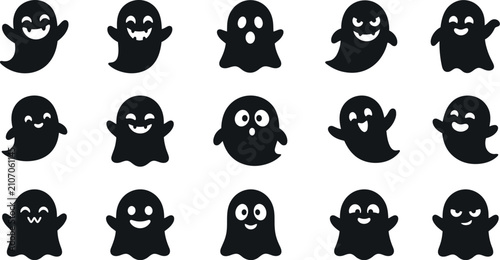 Billede på lærred Black Ghost Shapes Collection Silhouette Vector Illustration On White Background
