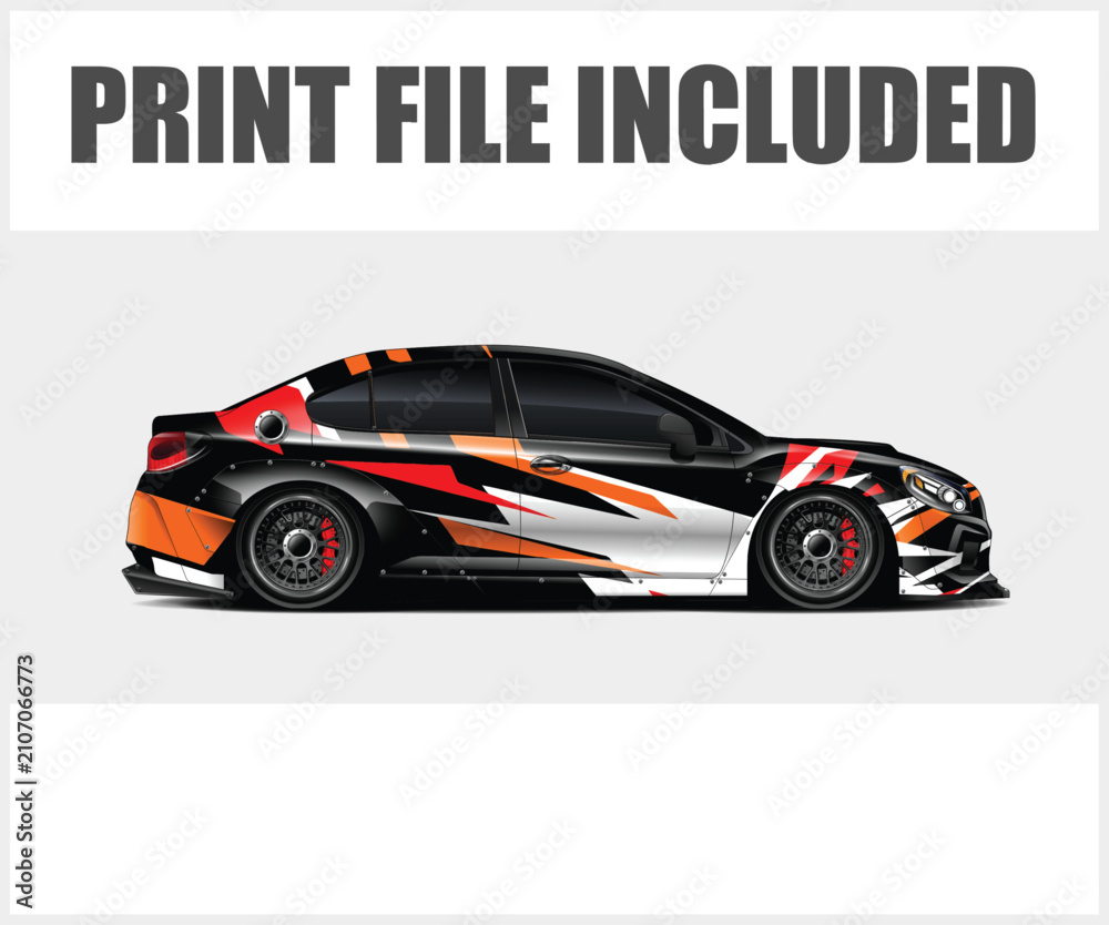 Naklejka premium Dynamic Sports Car Wrap Design with Modern Graphics