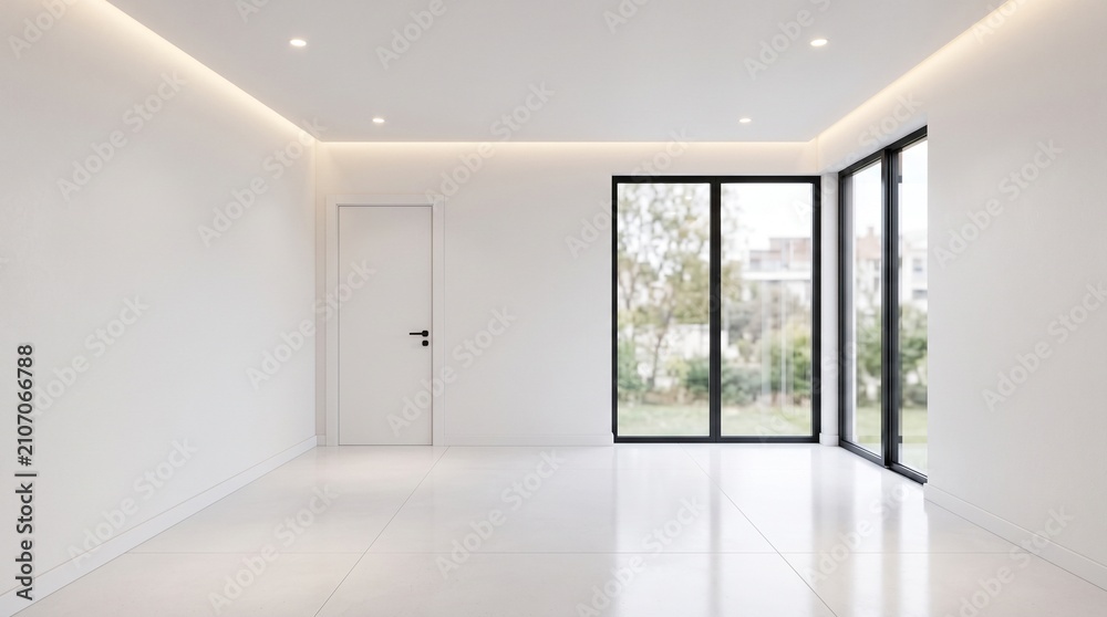 Fototapeta premium Realistic 3D rendering of an empty white room with lighting.