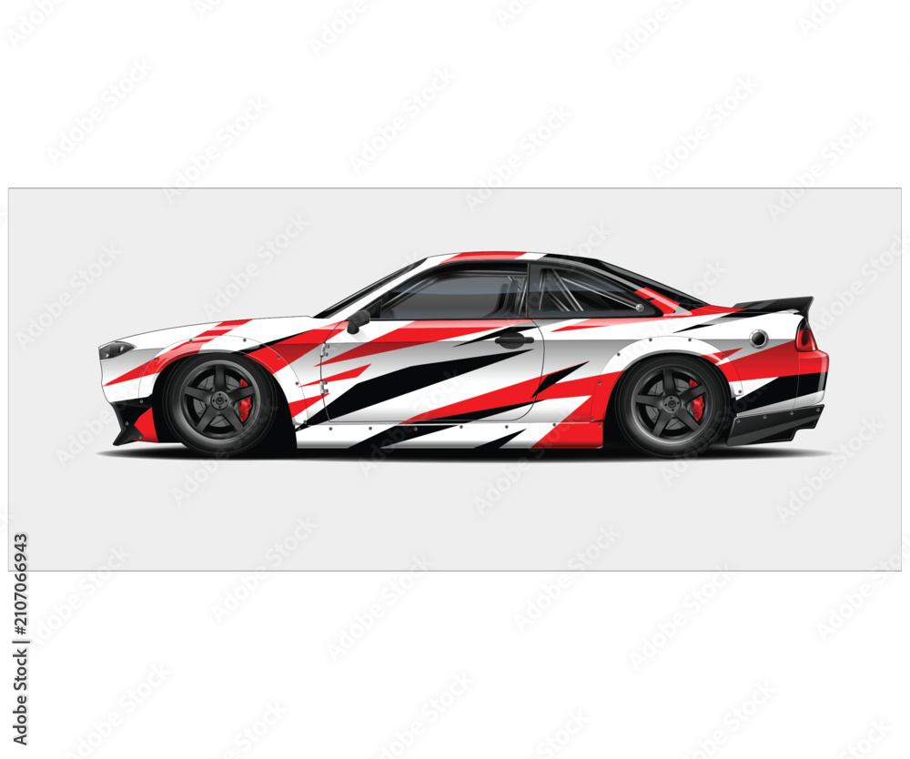 Fototapeta premium Dynamic Red and White Racing Car Wrap Design