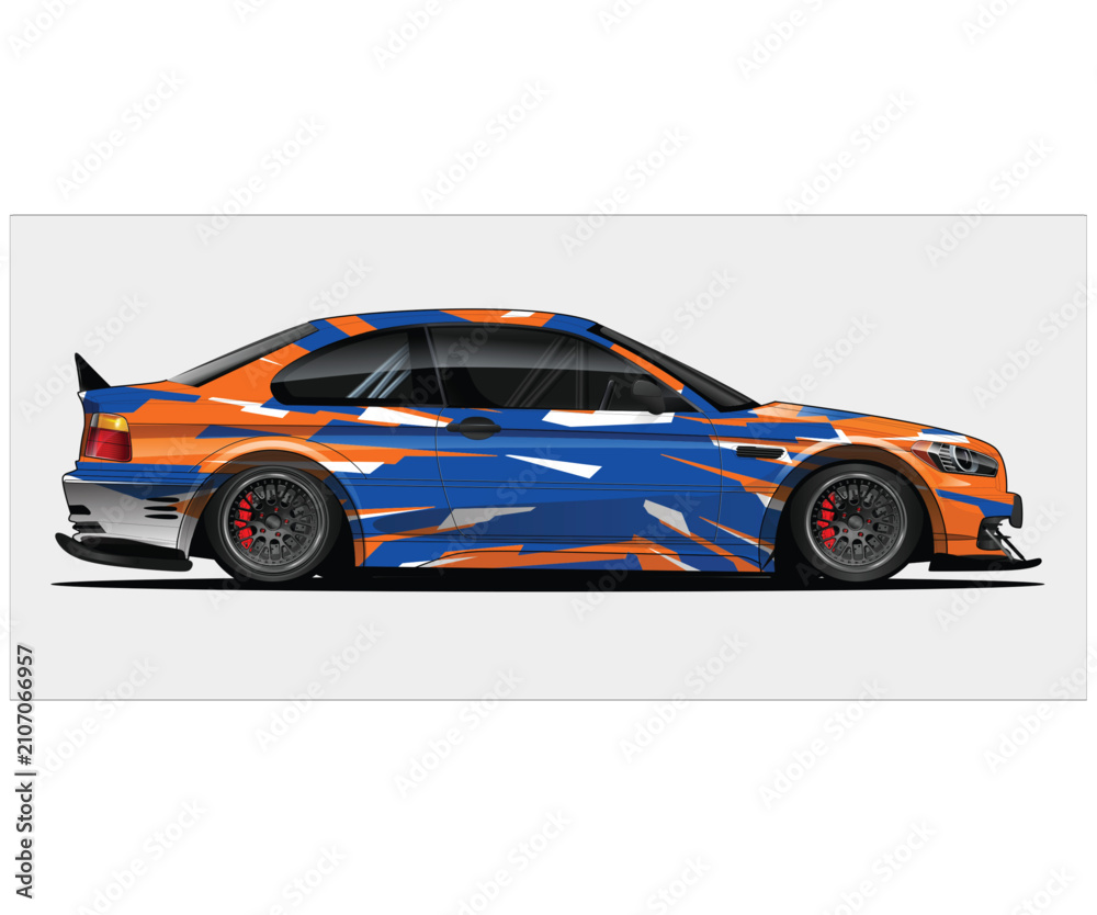 Naklejka premium Dynamic Sports Car Wrap Design with Bold Colors