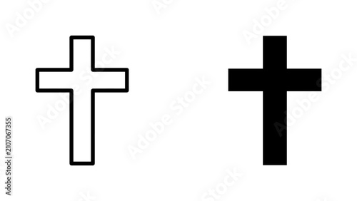 Quadro su tela Christian cross icon set featuring outline and solid silhouette symbols of relig