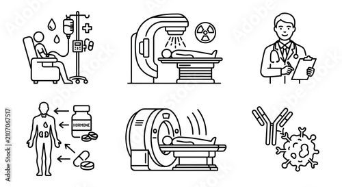 Medical Icons Set Line Art Style On White Background