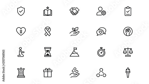 Tableau sur toile Collection of diverse minimalist icons featuring symbols for security trustworth