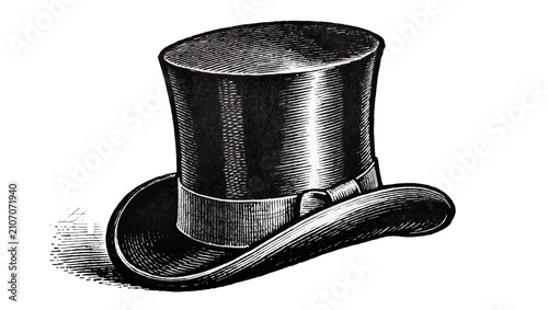 Fotografie Isolated classic black top hat with ribbon, old fashioned gentleman's formal acc