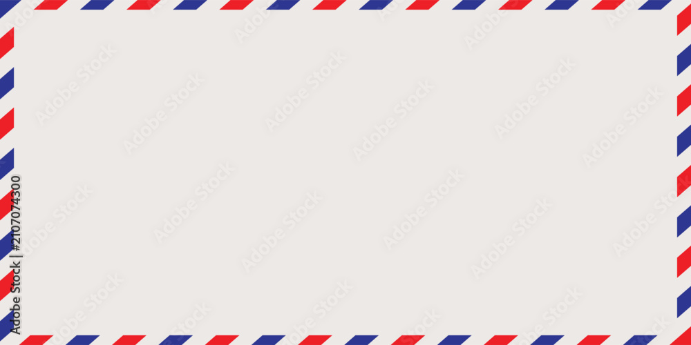 Obraz premium Old post striped envelope, background with copy space. White mail letter with stripped vintage pattern. Empty blank.