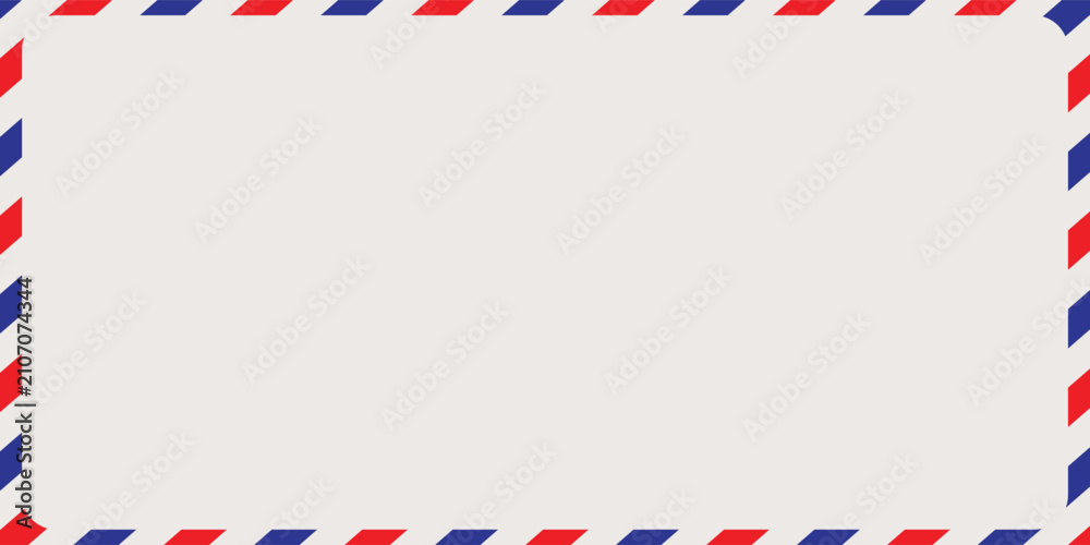 Fototapeta premium Old post striped envelope, background with copy space. White mail letter with stripped vintage pattern. Empty blank.