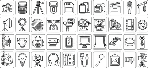 Cuadro en lienzo Collection of various photography and videography equipment icons with transpare