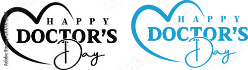 Black and blue Happy Doctor's Day logos with heart