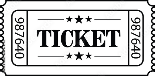 Black and white ticket with stars and number admission