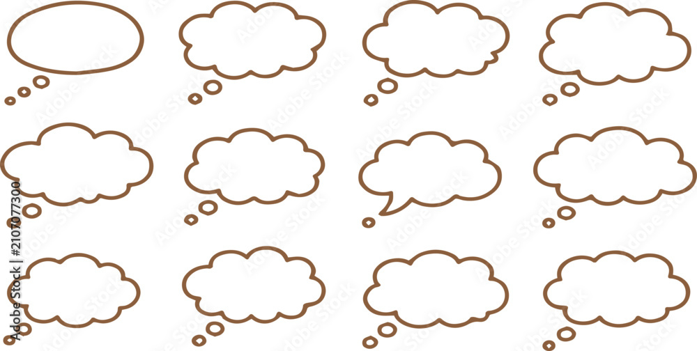 Obraz premium Thought Bubble Icon Set Cloud Dream Think Balloon Vector Collection Line Outline Brown Symbol Design