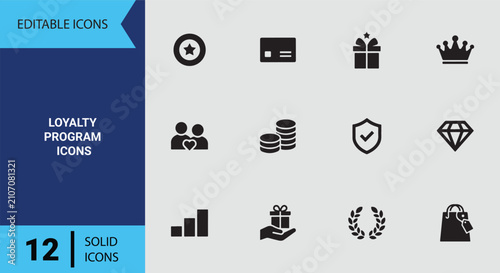Customer Loyalty Reward Program Solid Icons Set for Consumer Retention and Engagement