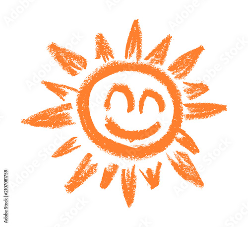 Smile Face Sun Icon Crayon Chalk Drawing Doodle Vector