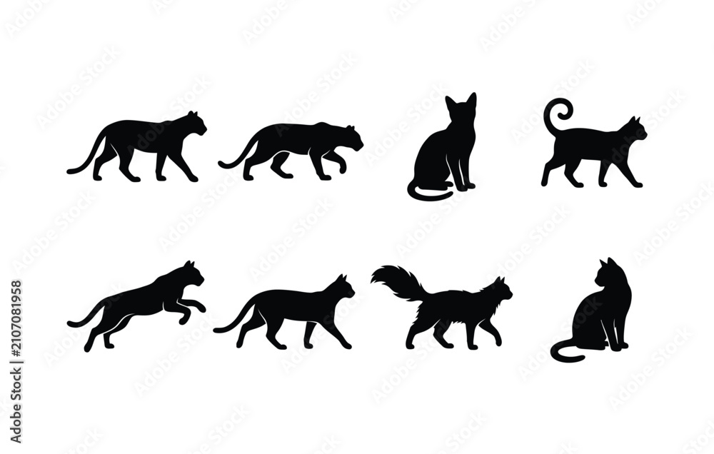 Obraz premium Collection of various cat silhouettes in different poses for creative design projects