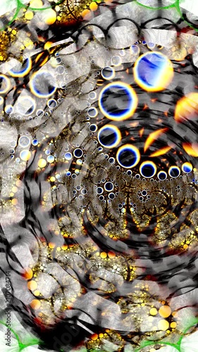 A colorful, variegated swirling pattern of curved shapes and waves on a black background. Vertical abstract fractal video.