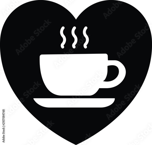 Coffee Love Icon Heart Cup Hot Drink Silhouette Vector
