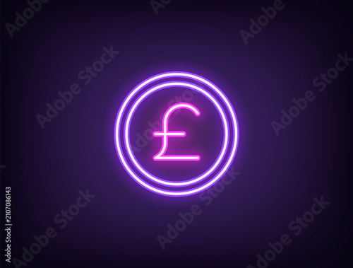 Canvastavla Outline neon pound coin, violet magenta