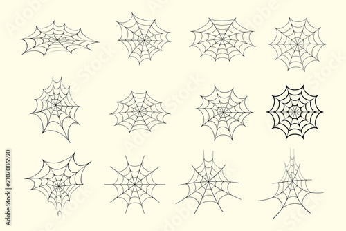 Hand Drawn Spider Web Vector Illustration Set for Halloween Design, Art & Illustration