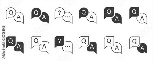 Photos Set of QA, question mark, and ellipsis speech bubble icons