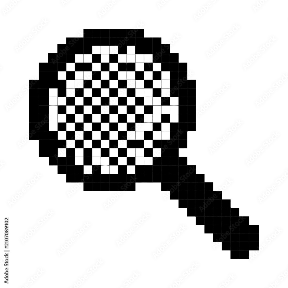 Fototapeta premium Pixelated Magnifying Glass Icon, Digital Search Symbol, Retro Interface Element