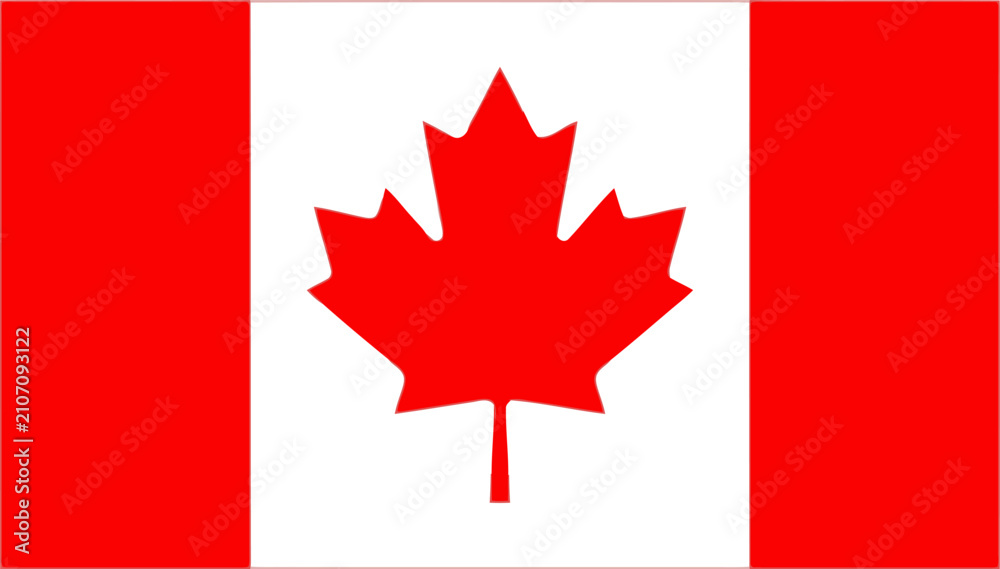 Fototapeta premium Iconic canadian flag featuring a bold red maple leaf centered on a white background with red vertical bars, symbolizing national pride and identity, isolated on white background