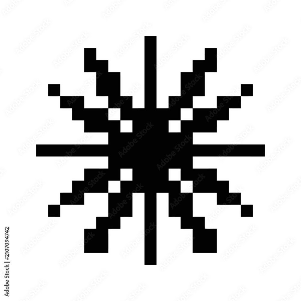 Fototapeta premium Pixel Art Starburst Icon Black White Isolated