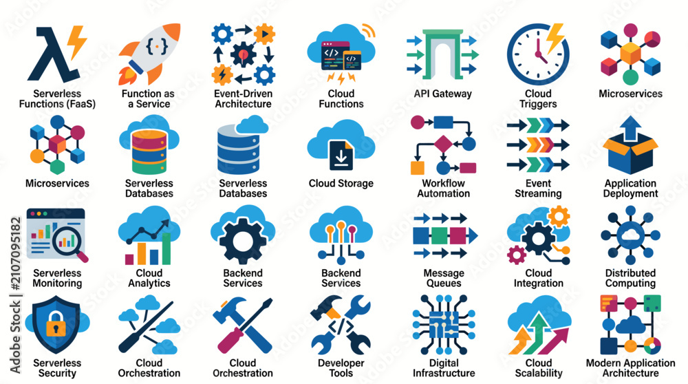 Naklejka premium Cloud Infrastructure and Data Management Icon Set