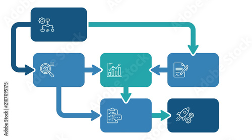 Business Process Workflow Diagram and Flowchart Template with Icons, Multi-Agent AI System and Project Management Strategy Illustration