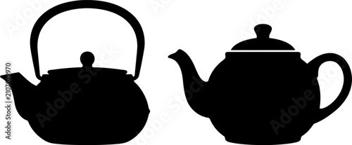 Schilderij op canvas Silhouette of two teapots with distinct designs showcasing traditional and moder
