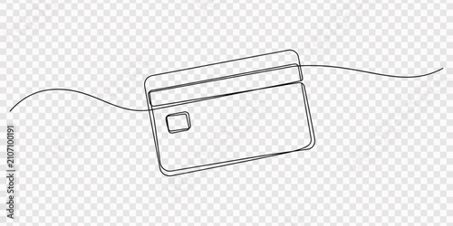 Continuous one line drawing of plastic credit card for electronic payment, Minimal one line illustration of a credit card, representing banking, payment, finance, shopping, and digital transactions
