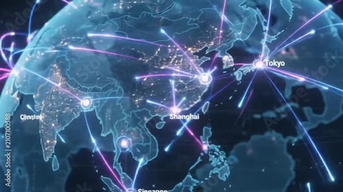 Planet Earth Global Network Connections Sci-Fi Digital World Map Loop