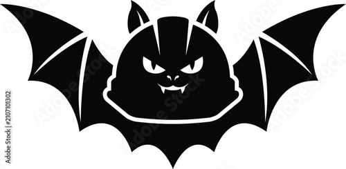 Photography Spooky bat wings silhouette with angry vampire cat face wearing helmet, Hallowee