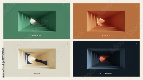 Abstract architectural tunnel forms with dramatic lighting and color variations architecture