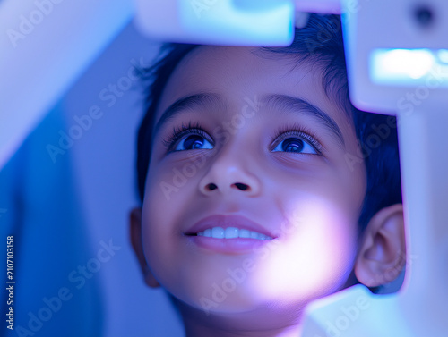 Child with autism gets dental x-ray in bright room during a routine check-up